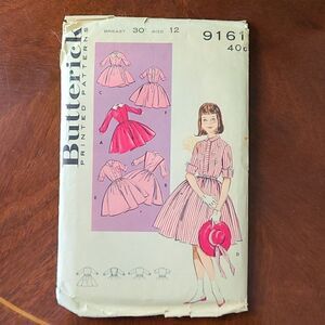 3/$15 vintage 1960 Girls Dress Butterick Sewing Pattern 9161 sz 12 